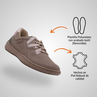 Tenis Para Dama Hecho De Piel Autentica 4003 Renna Taupe Hecho a Mano