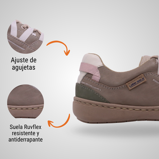Tenis Para Dama Hecho De Piel Autentica 4003 Renna Taupe Hecho a Mano