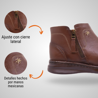 Botín Para Dama Hecho De Piel Autentica 4025 Soffy Caoba Hecho a Mano