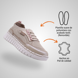 Tenis Para Dama Hecho De Piel Autentica 4955 Milo Platino Hecho a Mano