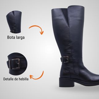 Bota Larga Para Dama Hecho De Piel 5099 Lupo Negro Hecho a Mano