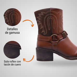Botín Para Dama Hecho De Piel Autentica 5563 Jaoli Miel Hecho a Mano