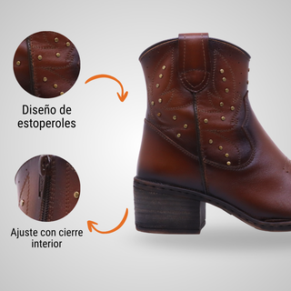 Botín Para Dama Hecho De Piel Autentica 5564 Jaoli Orange Hecho a Mano