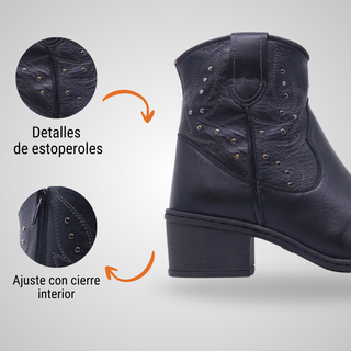 Botín Para Dama Hecho De Piel Autentica 5564 Jaoli Negro Hecho a Mano