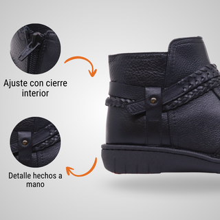 Botín Para Dama Hecho De Piel Autentica 5865 Italia Negro Hecho a Mano