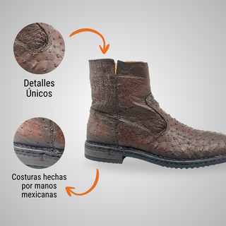 Botin para Caballero en Piel de Avestruz Color Tabaco - 7911AK