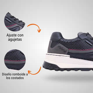 Tenis Caballero de piel 8006 Negro/ Gris Madrid Gap Hecho a Mano