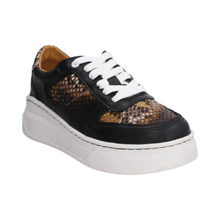 Tenis para Dama en Piel de Pitón/Venado Color Negro - 5766Xp